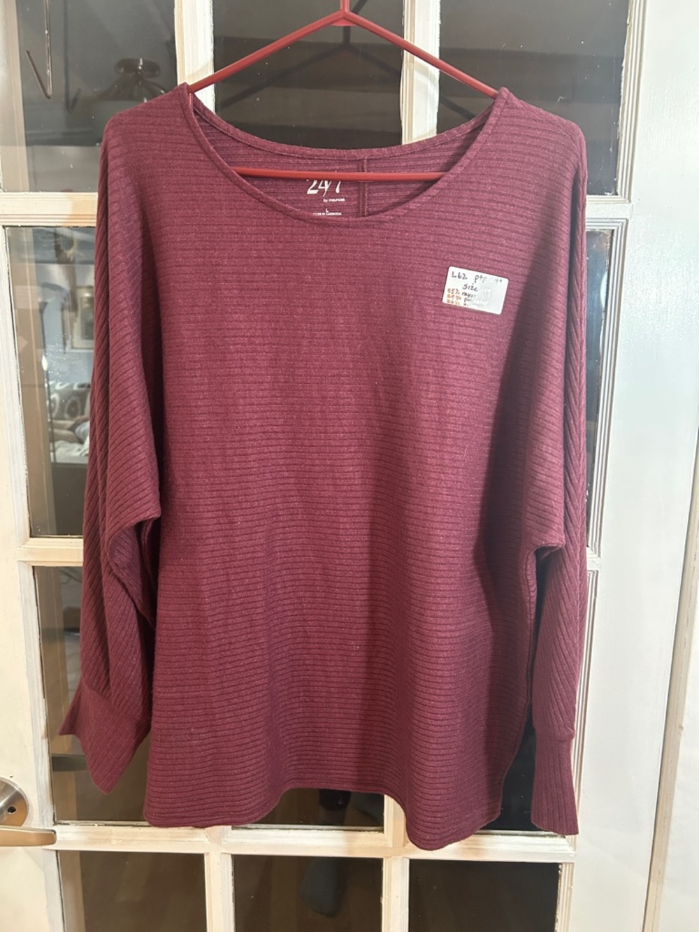 L62.   Cozy Ribbed Long Sleeve Top in Burgundy